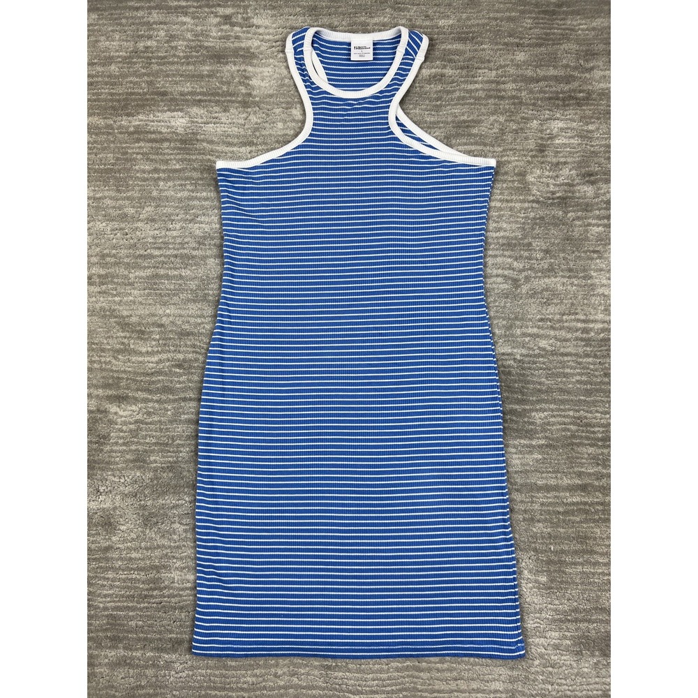Sports Illustrated Tank Dress Womens Large Blue White Striped Ribbed Racerback